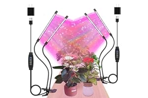 zyzykeji LED Grow Lights (2 Packs), 2 Heads Red Blue White Full Spectrum Plant Light with Clamp for Indoor Plants & Seed Starting, 10-Level Dimmable, Auto On Off, Timing 4 6 12Hrs