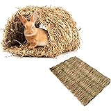 Hamiledyi Rabbit Grass Tunnel,Natural Straw Woven Mat Winter Warm Hideaway Hut for Bunny Gerbil Ferrets Guinea Pig Chinchilla
