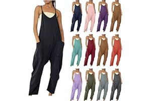 yardsong Jumpsuits for Women Summer Baggy Stretchy Fashion Overalls Casual Loose Fit Spaghetti Strap Rompers with Pockets