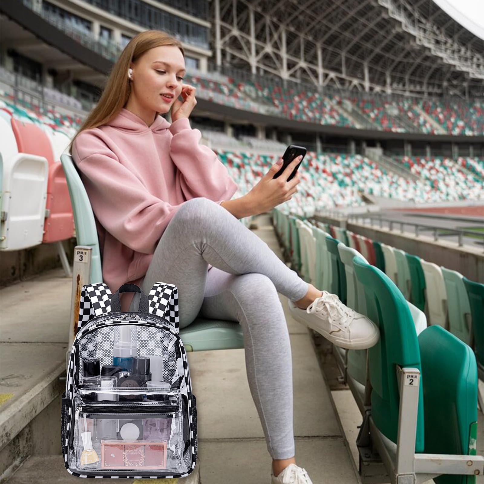 BTOOP Clear Mini Backpack for Stadium Events 12x12x6 Small Transparent Backpacks Plastic See Through Clear Bag for Concerts Work Festival Security Travel