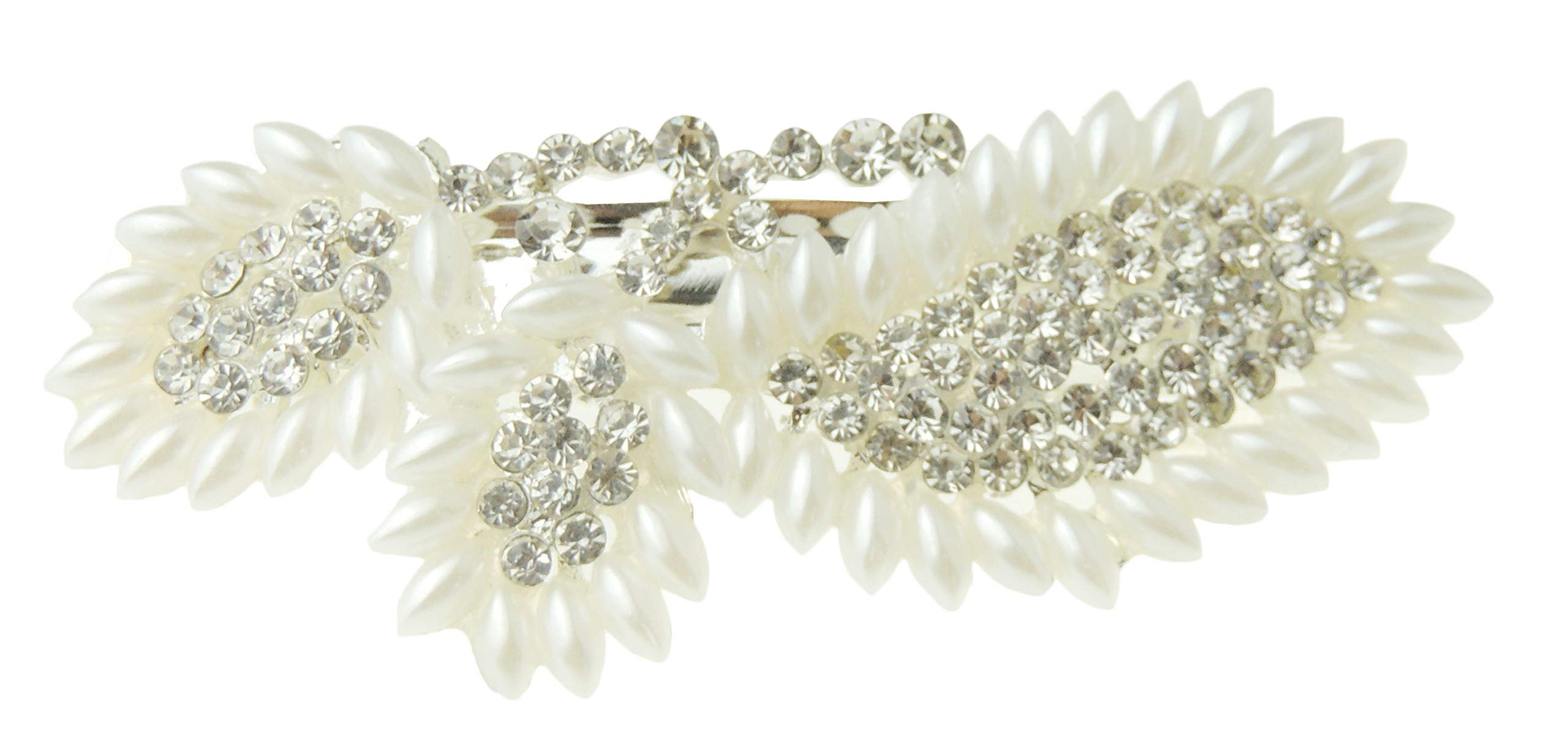 Sparkly Womens Crystal Rhinestone Diamante Wedding Bridal Party Evening Ponytail Fine Hair Accessories Occasion Barrette Hairpin Grip French Metal Spring Clip Silver Tone Faux Pearl Bow Bow Flower