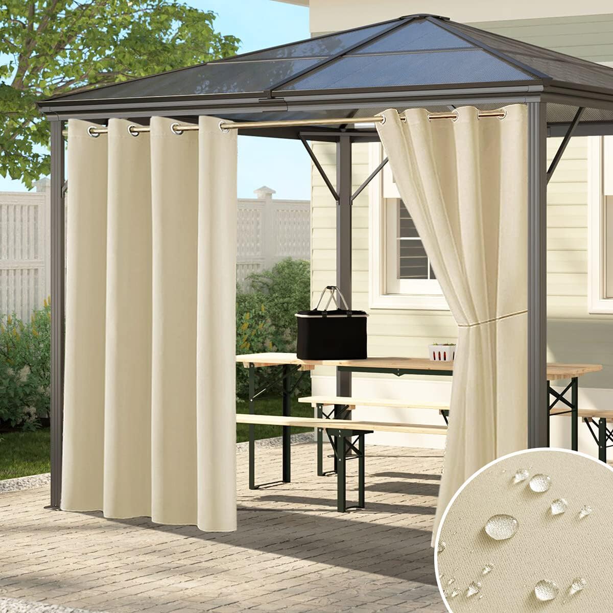 Outdoor Curtains - SOFJAGETQ 2 Panels Indoor/Outdoor Patio Waterproof Curtains- Thermal Insulated, Blackout Curtains Light Blocking Drapes for Porch, Pergola, Cabana, Bedroom, Living Room, 52 x 84 inch, Cream Beige