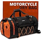 KRONOX Motorcycle Dry Bag, 60L Black Duffle - Waterproof Duffel Bag for Travel, Adventure or Dirt Bike Gear. Saddle and Back Seat Motorcycle Luggage.