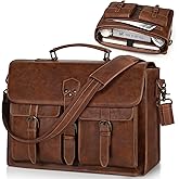 RAINSMORE Messenger Bag for Men 18 Inch Vintage Leather Laptop Briefcase Large Laptop Bag Waterproof Computer Satchel for Office Work Travel College, Brown