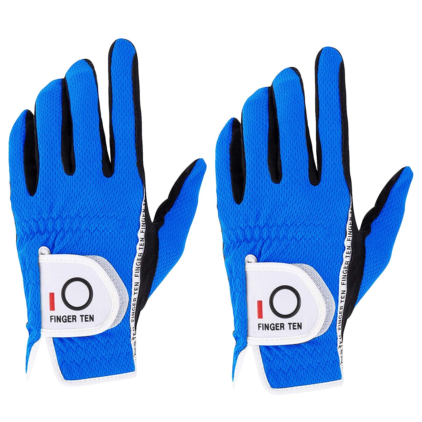 FINGER TEN Golf Gloves Men Left Hand for Right Handed Golfer in Blue Value 2 Pack, Rain Grip Golf Glove Weathersof Durable All Weather for Pefect Swing (Small, Blue-2 Pack-Worn on Left Hand)