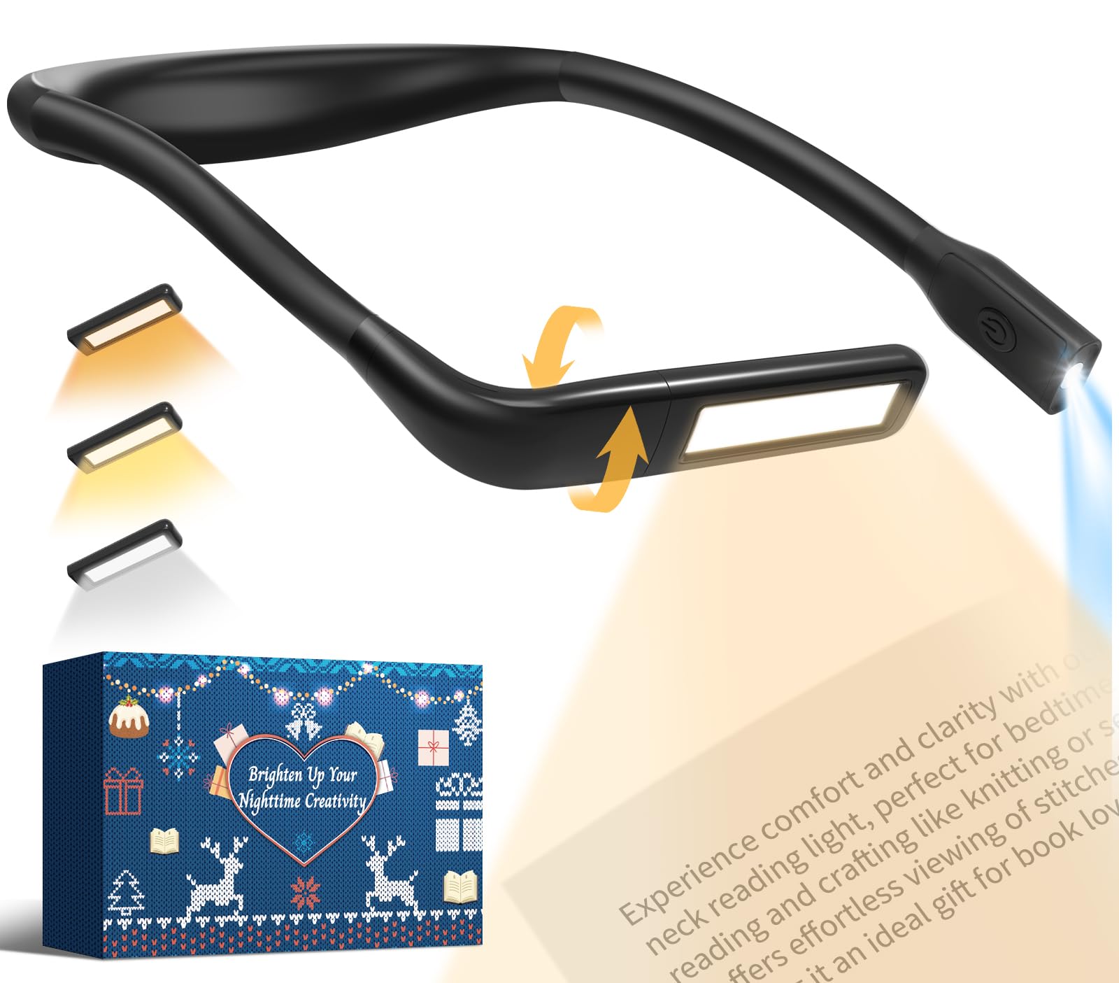 Neck Reading Light Book Light: Reading Lights for Books in Bed at Night Rechargeable Neck Light for Reading Father Day Gifts for Men Dad Book Lovers, Repairing Crocheting Knitting Crafting Accessories