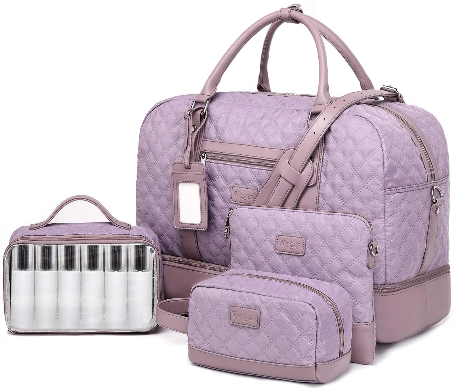 Wogarl 4PCS Weekender Bags for Women Large Overnight Bag Weekend Travel Duffel Bag Carry on Shoulder with Shoe Compartment Canvas Toiletry Bag for Travel Business Gym(Purple-LG) Image