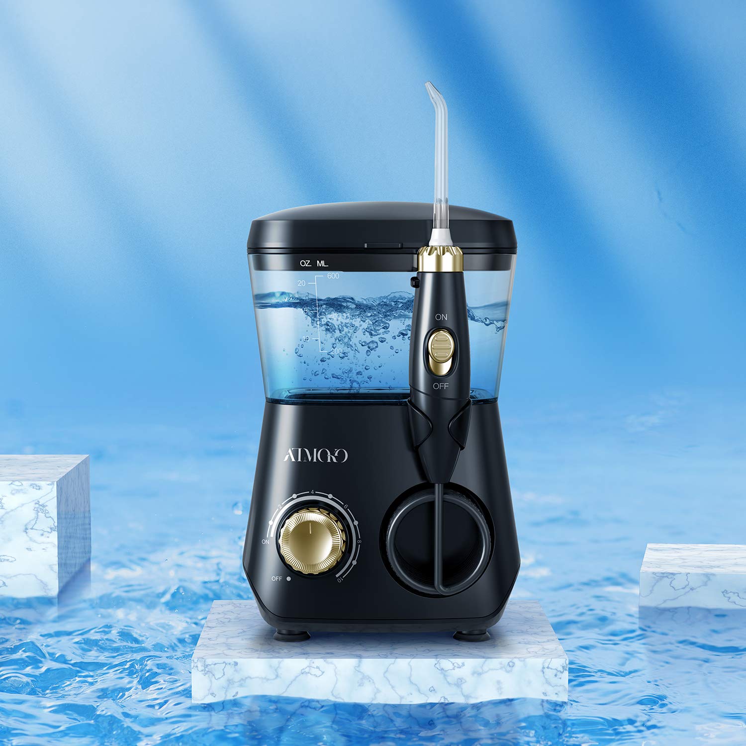 ATMOKO Dental Water Flossers for Teeth Cleaning with 8 Multifunctional Jet Tips, 600ml Capacity, Professional ertop Oral Irrigator for Braces Care,Teeth Cleaner, Quiet Design, Black: Beauty