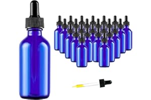 11 HOA KINH Eye Dropper bottle, Hoa Kinh 24 Pack 2 Oz 60ml Blue Glass Bottles, with Glass Eye Droppers for Essential Oils