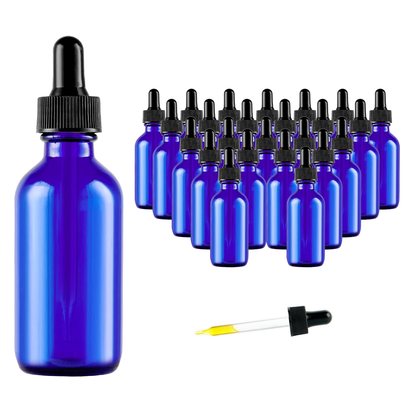 Eye Dropper bottle, Hoa Kinh 24 Pack 2 Oz 60ml Blue Glass Bottles, with Glass Eye Droppers for Essential Oils