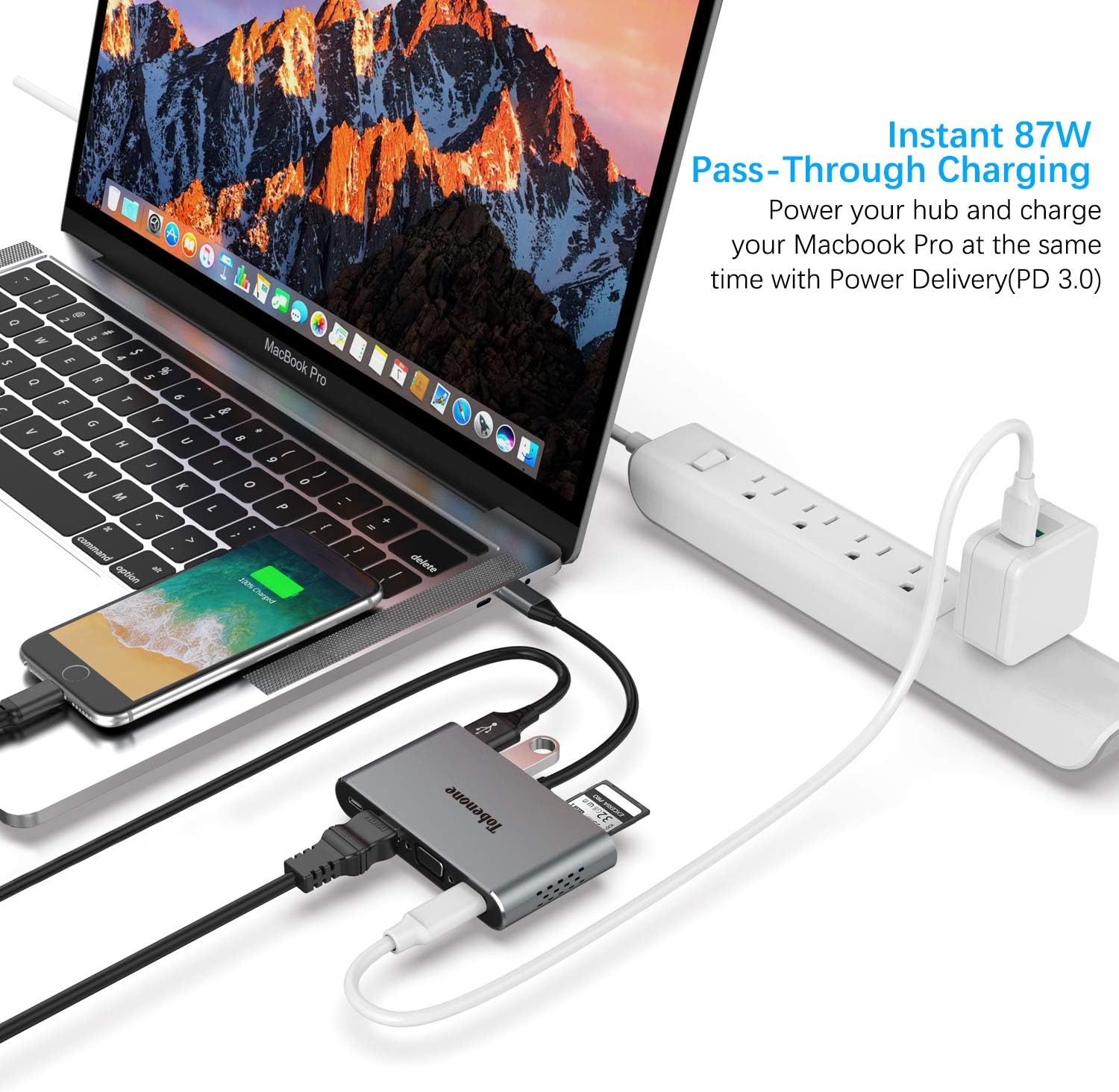USB C to VGA Adapter Hub, 8-in-1 USB C Adapter with 4K HDMI, VGA, USB 3.0, 87W PD, Ethernet, SD/Micro SD Slot, Compatible with USB C MacBook Pro/Air/iPad Pro 2018/Dell XPS/Galaxy S8 and More: Home Audio & Theater