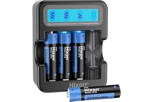 Rechargeable Batteries AA with LCD Charger,Hixon 4x3500mWh AA Rechargeable Lithium Batteries,Constant 1.5V Output,1600Cycles,Fits for Blink Camera VR/Xbox Gaming Controller.