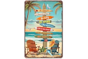 CrazySign Vintage Beach Sign Surfing Boards Canvas Print Wall Decor Sign For Bar Pub Living Room Bedroom,8" x 12"(280)