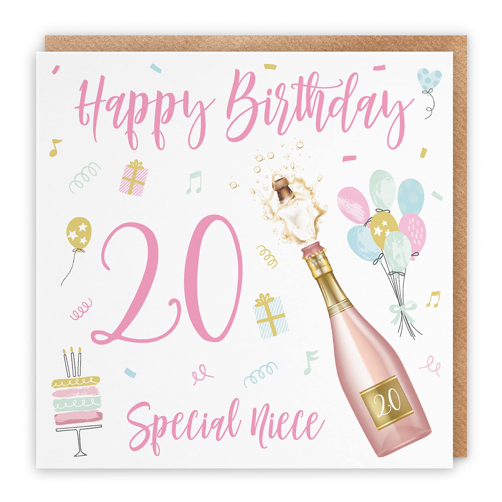 Hunts England - Large Niece 20th Birthday Card - Happy Birthday - Special Niece - 20 - Champagne Collection - Large - 210 x 210 mm - Age 20