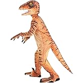 Velociraptor Costume for Adults, Scary Dinosaur Costume with Claws & Teeth, Jurassic Dino Jumpsuit for Halloween