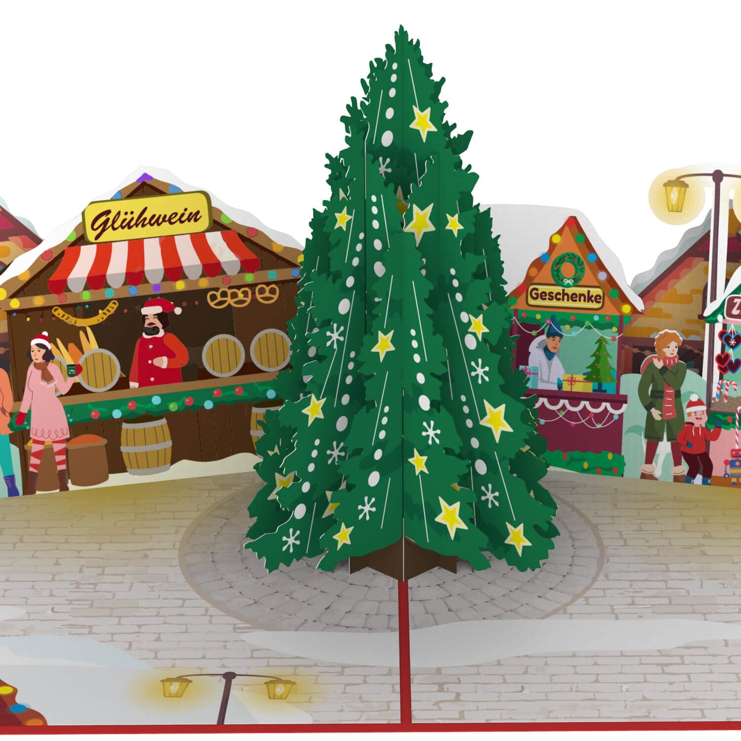 papercrush® Pop-Up Card German Christmas Market - 3D Xmas Giftcard with Christmas Tree and Mulled Wine Stand for Employees & Colleagues, X-Mas Greeting Card with Winter Village for Kids (Boy & Girl)