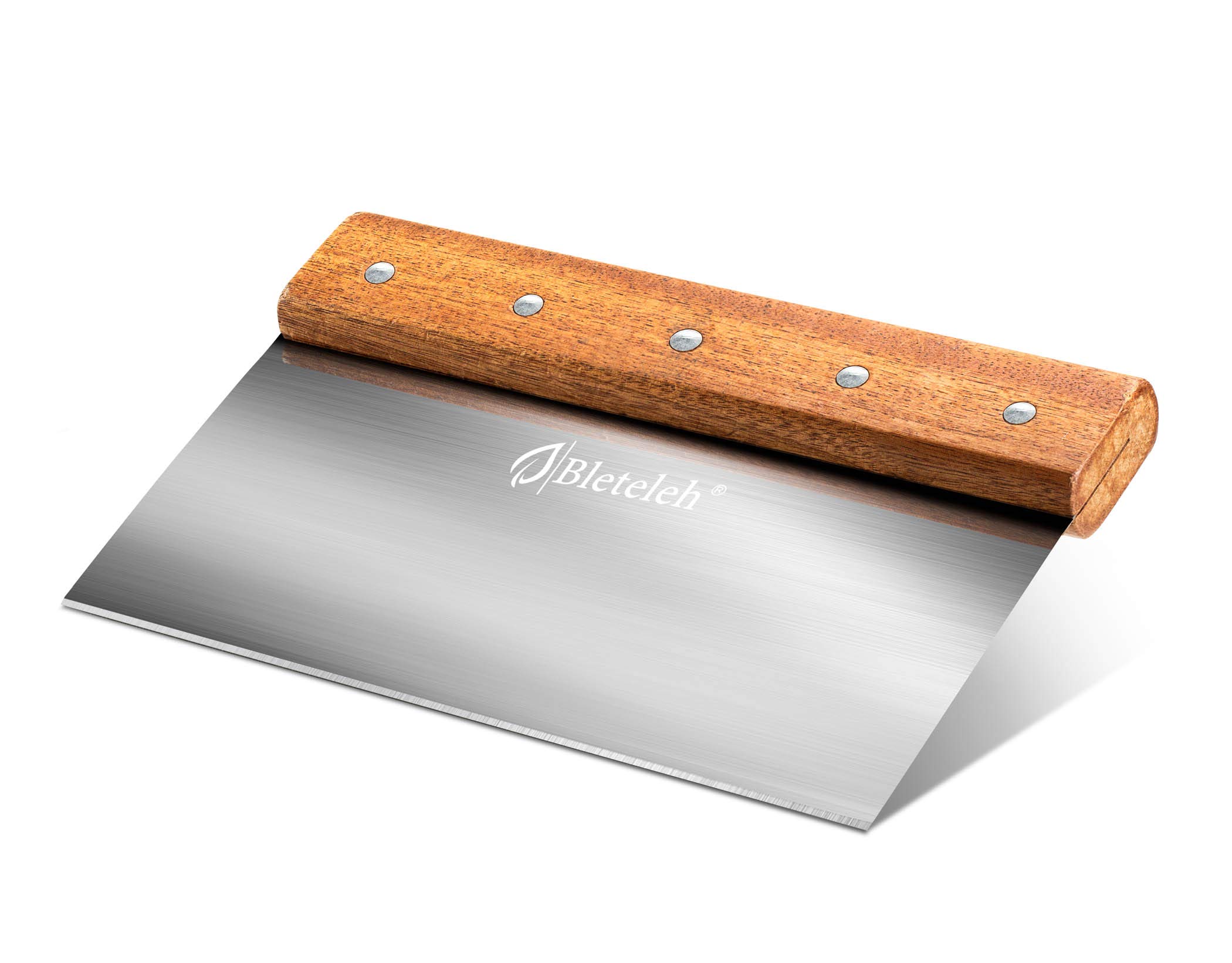 Bleteleh 8-inch Long Bench/Dough Scraper, Stainless Steel Blade, Commercial Kitchen Tool with Wooden Handle (8-inch Long)