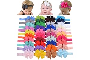 jollybows 40pcs Baby Girls Grosgrain Ribbon Hair Bows Headbands 3" Hair Band Hair Accessories for Infants Newborn Toddler