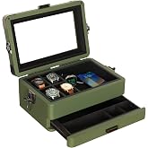 CASE ELEGANCE Military 10-Slot Watch Box with Glass Top | Watch Case, modular valet tray, Apple Watch compatible