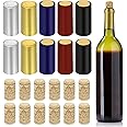 Swpeet 60Pcs 5 Colors Silver Black Red Gold Blue PVC Heat Shrink Capsules and atural Straight Wine Bottle Cork Tops Stopper Assortment Kit, Sealing Plug Bottle Cap with Shrink Wrap for Wine Bottles