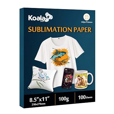KOALA Sublimation Heat Transfer Paper 8.5X11 Inches for Inkjet Printer Compatible with Sublimation Ink 100 Sheets 100gsm