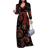 PinkPatty Women's Long Sleeve Maxi Dress Plus Size Casual V Neck Wrap Dress with Pockets&Belt