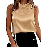 SimpleFun Womens Silk Satin Tank Tops Business Casual Ruffle Trim Mock Neck Sleeveless Summer Blouses Shirts