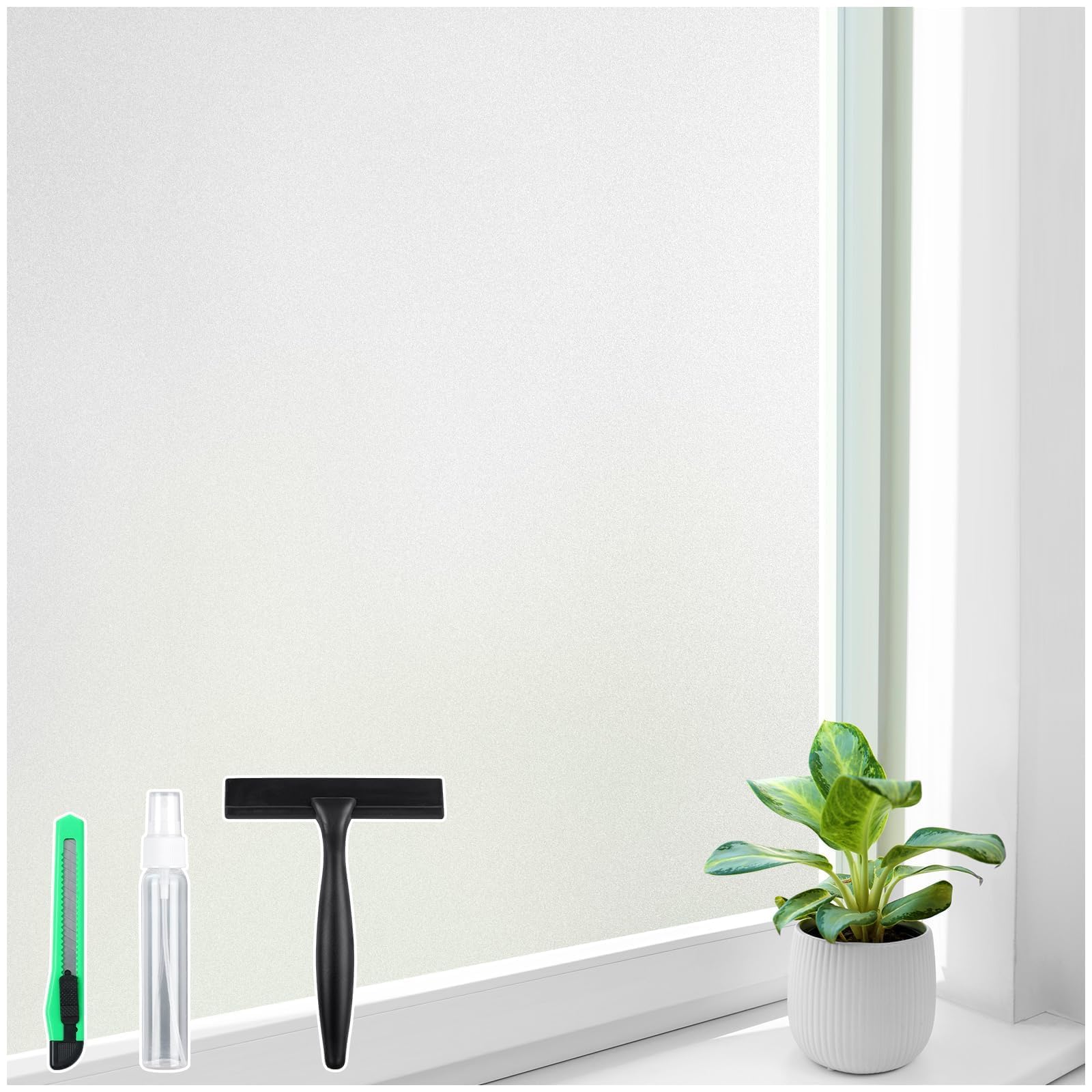 Homein Frosted Glass Window Privacy Film with Tools UV Blocking Privacy Film for Glass Windows, Static Cling No Glue Removable Reusable Anti Glare for Home Day and Night, Pure 17.5" x 157.4"