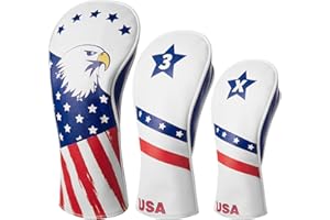 Fitense Golf Head Covers, 3 Pack Golf Club Head Covers USA Stars and Stripes, Velour Lined for Extra Club Protection, Designed to Fit All Woods and Drivers Velour Lined