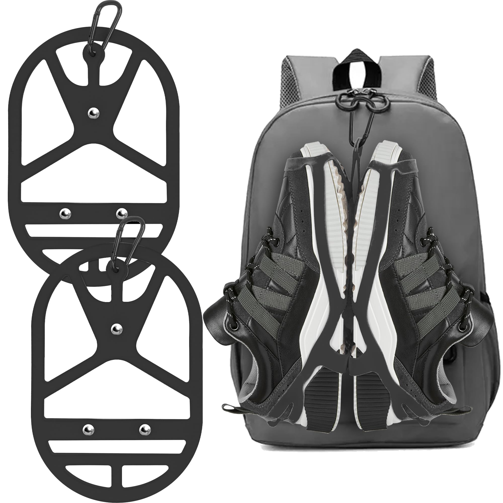 Photo 1 of 2 Pack Shoe Holster for Backpack with Clip Hanger, Shoe Holder for Sneakers, Cleats, for Travel, Outdoors, Sports (Large, Black)