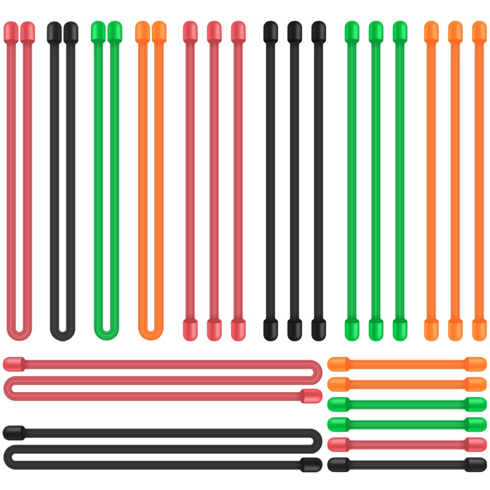 SENHAI 24 Pcs Twist Ties, 18" 12" 3" & 6" silicone Cable Ties Reusable Rubber Straps Holder for Cord Management Cording Hanging - Black, Green, Orange, Red