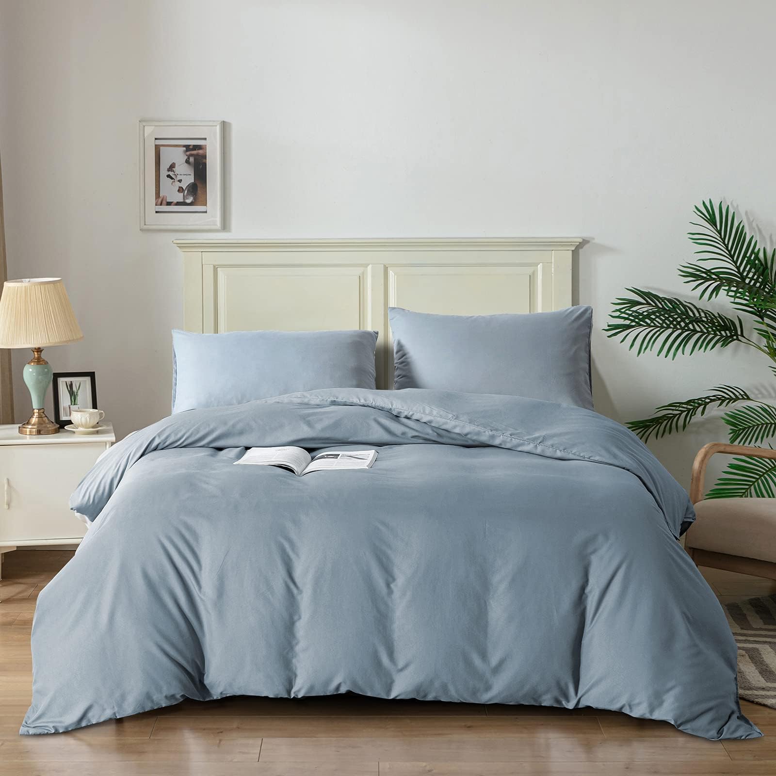 Good Nite King Size Duvet Cover Sets Bedding Sets King Size Duvet Cover With Pillowcases Soft Microfiber Bed Cover Machine Washable (Blue Gray, King 230x200cm)