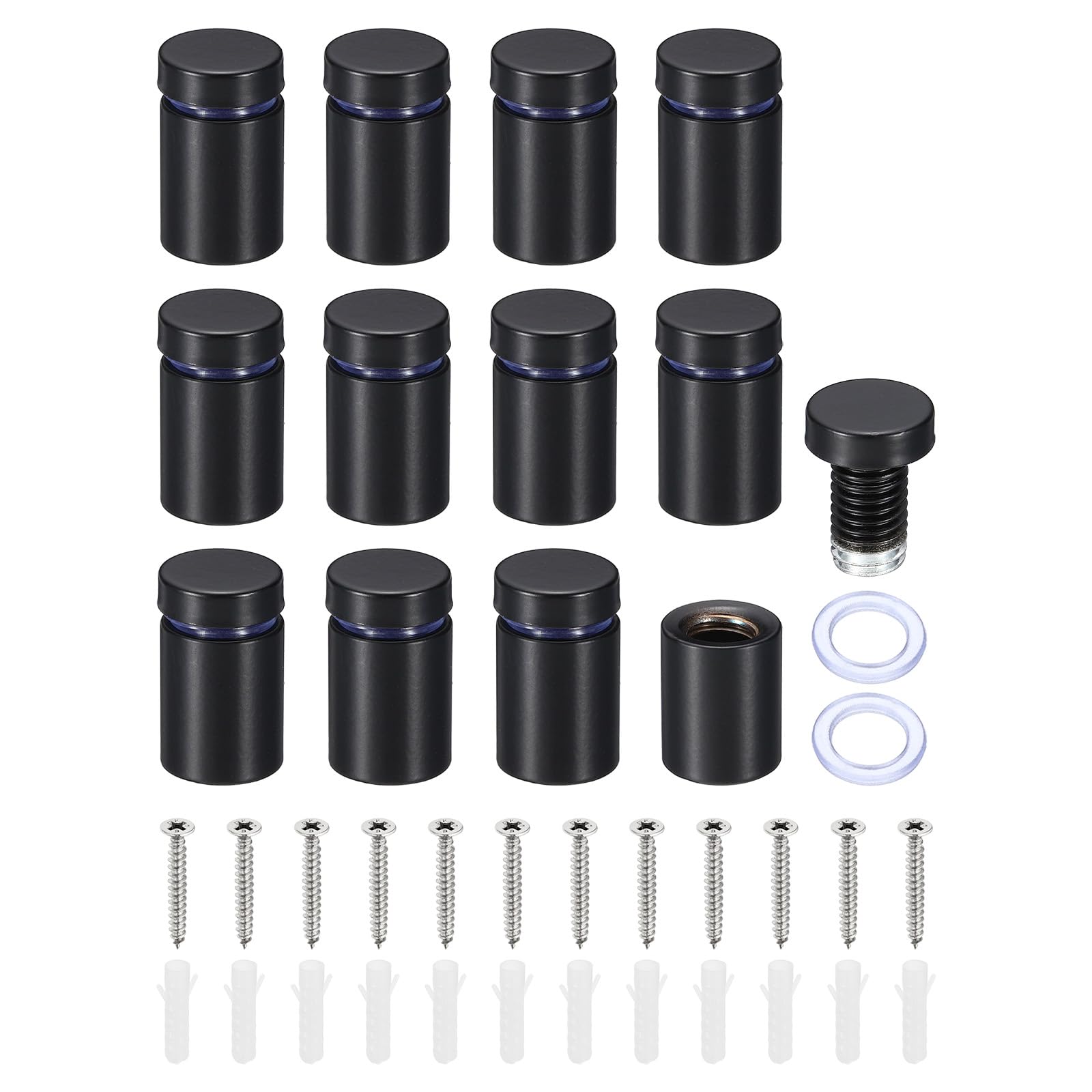 PATIKIL 5/8 x 1 Inch Sign Standoff Screws, 12 Set Stainless Steel Wall Standoff Mounting Hardware Advertising Glass Nail for Hanging Acrylic Picture Frame Acrylic Panel, Black