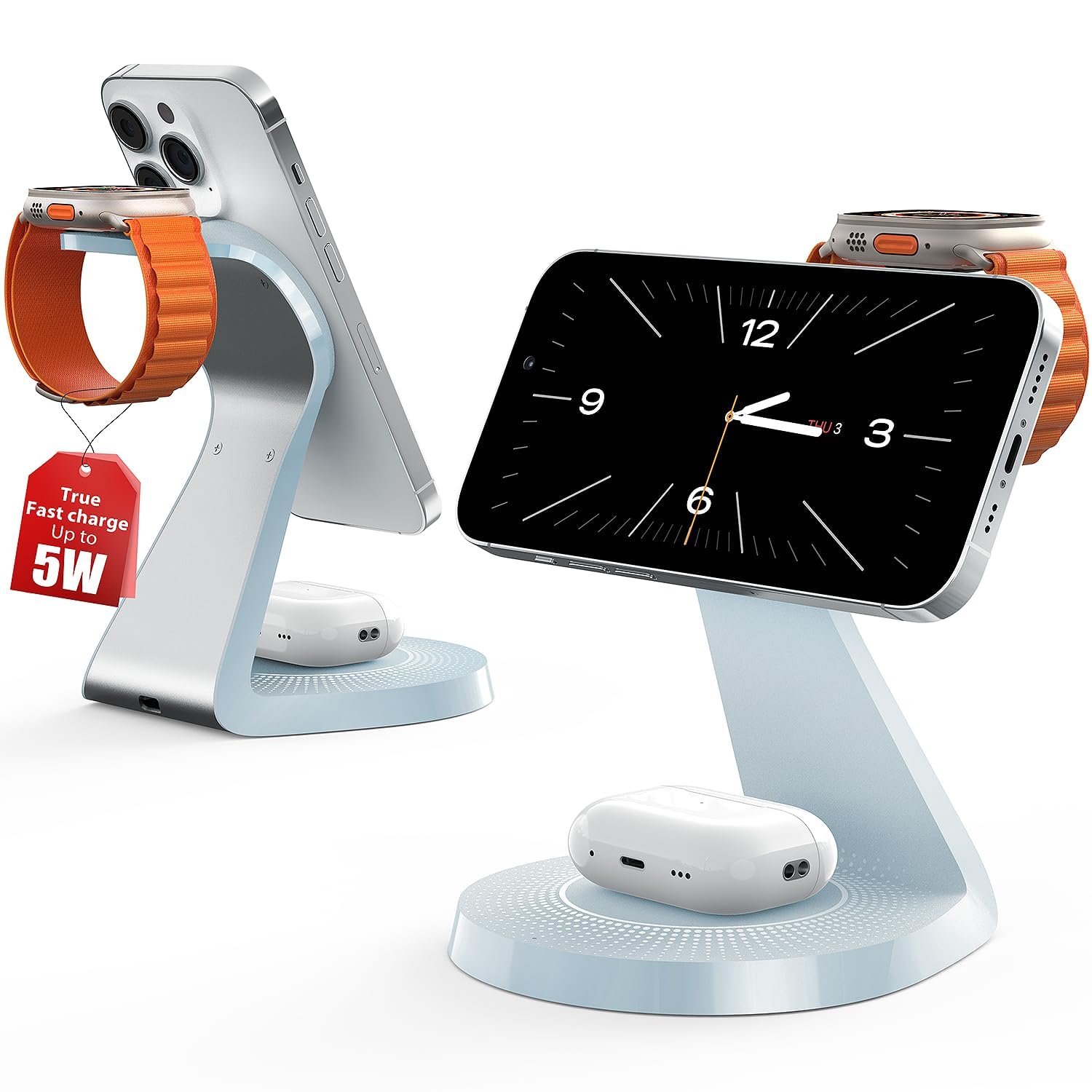 Photo 1 of 3 in 1 Charging Station for Apple Devices,Mag-Safe Charger Stand Fast Charging,Wireless Charger for iPhone 16/15/14/13/12 Series,& AirPods,& iWatch(USB Charger Included)