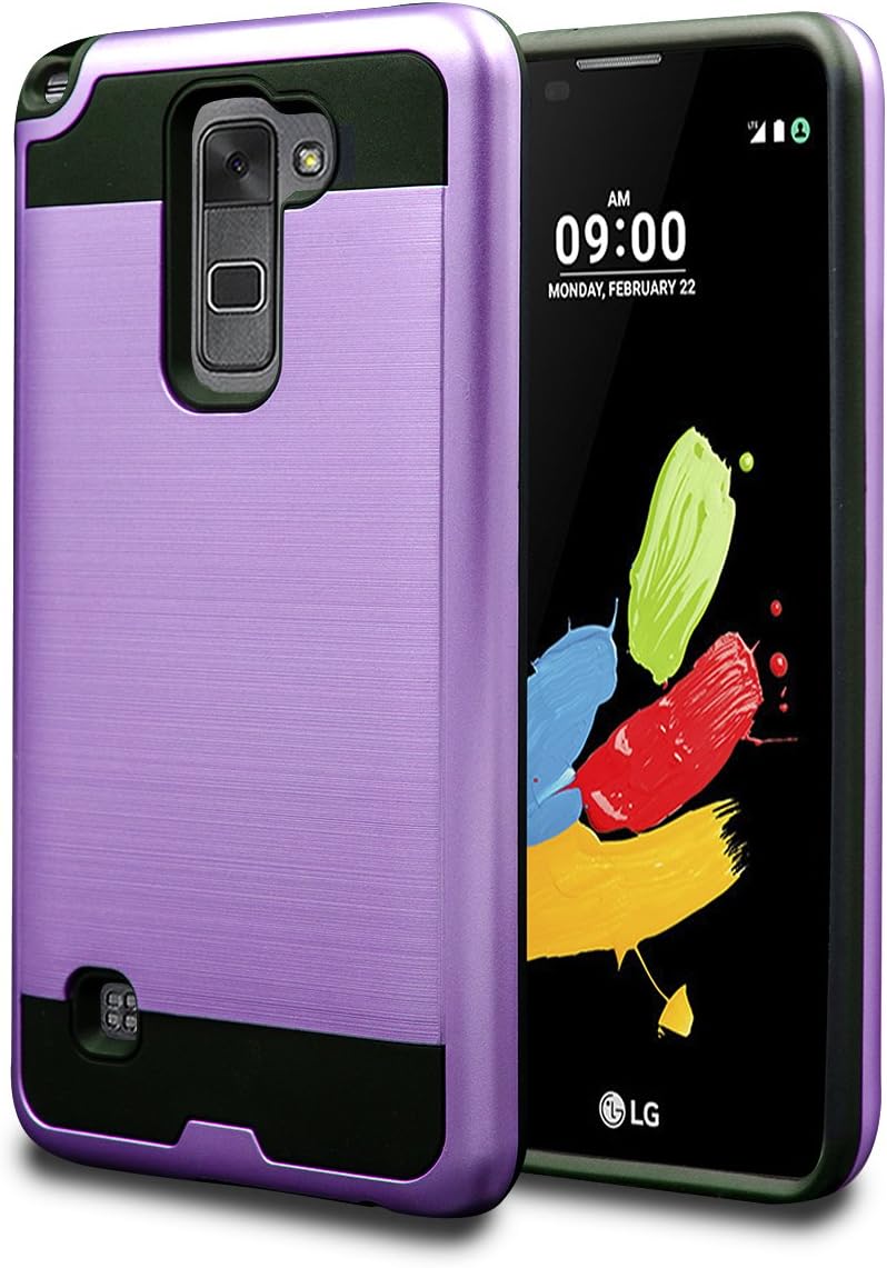 LG Stylo 2 Case, LG Stylus 2 Case, LG LS775 Case, LG K520 Case, kaesar Slim Fit Brushed Metal Texture Hybrid Dual Layer Slim Protector Case Cover for LG Stylus 2 / LG Stylo 2 - Purple