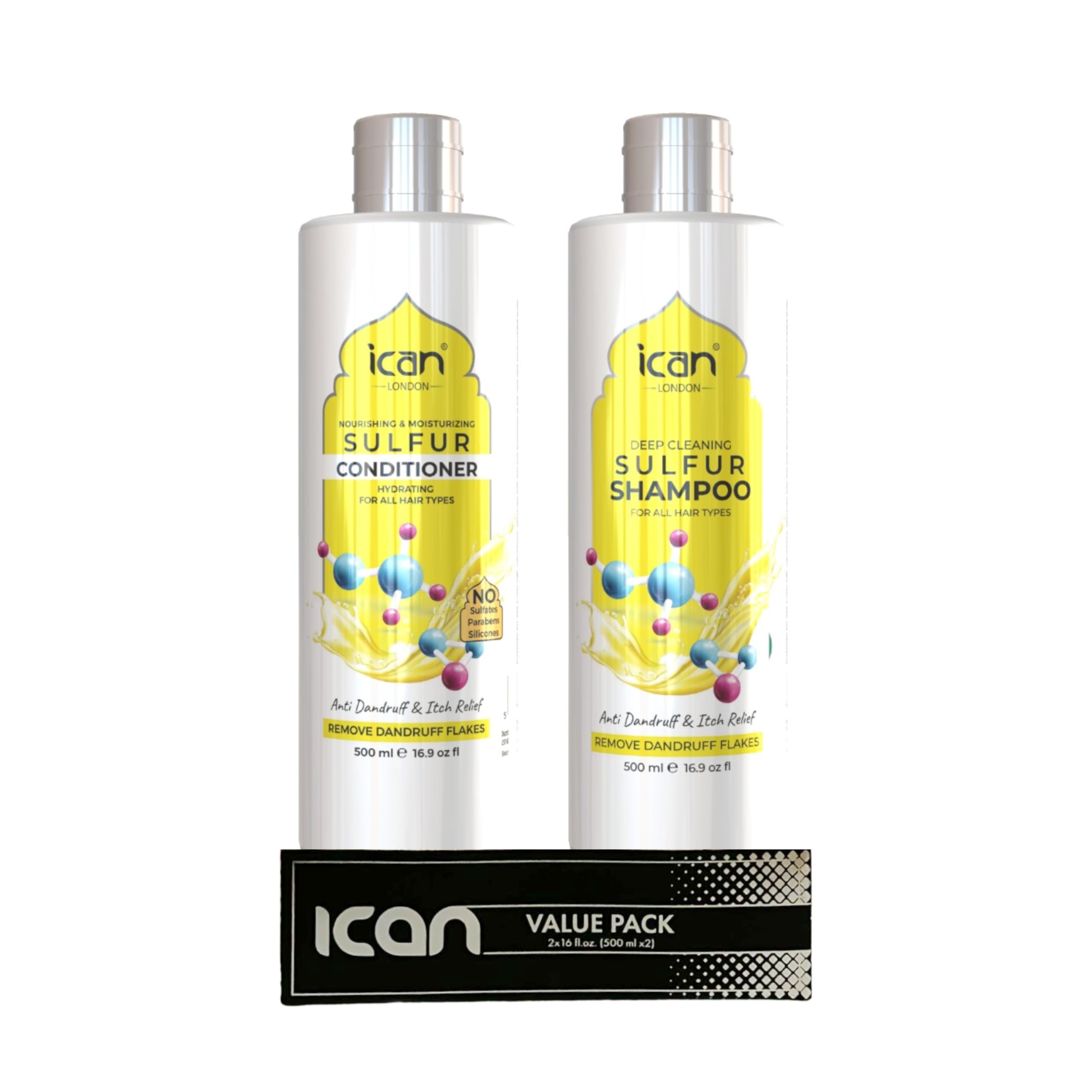 ICAN LONDON Sulfur Deep Cleansing Shampoo & Sulfate Free Nourishing Conditioner DUO PACK 500ML X 2