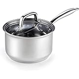 Cook N Home 2608 Lid 3-Quart Stainless Steel Saucepan, Silver