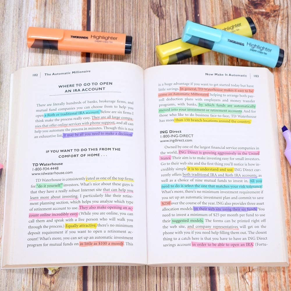 TWOHANDS Highlighter, Chisel Tip Marker Pen, 6 Assorted Pastel Colors, for Adults & Kids, with Large Ink Reservoir for Extra Long Marking Performance 20079 : Office Products