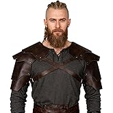 L'VOW Medieval Pauldron Leather Shoulder Armor for Knight Cosplay, Halloween LARP Viking Ren Faire Accessory