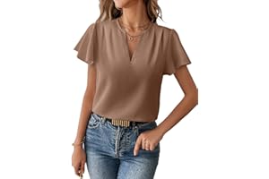 EVALESS Womens Blouses Dressy Casual Summer Ruffle Short Sleeve V Neck Work Tops Busines Office Shirts