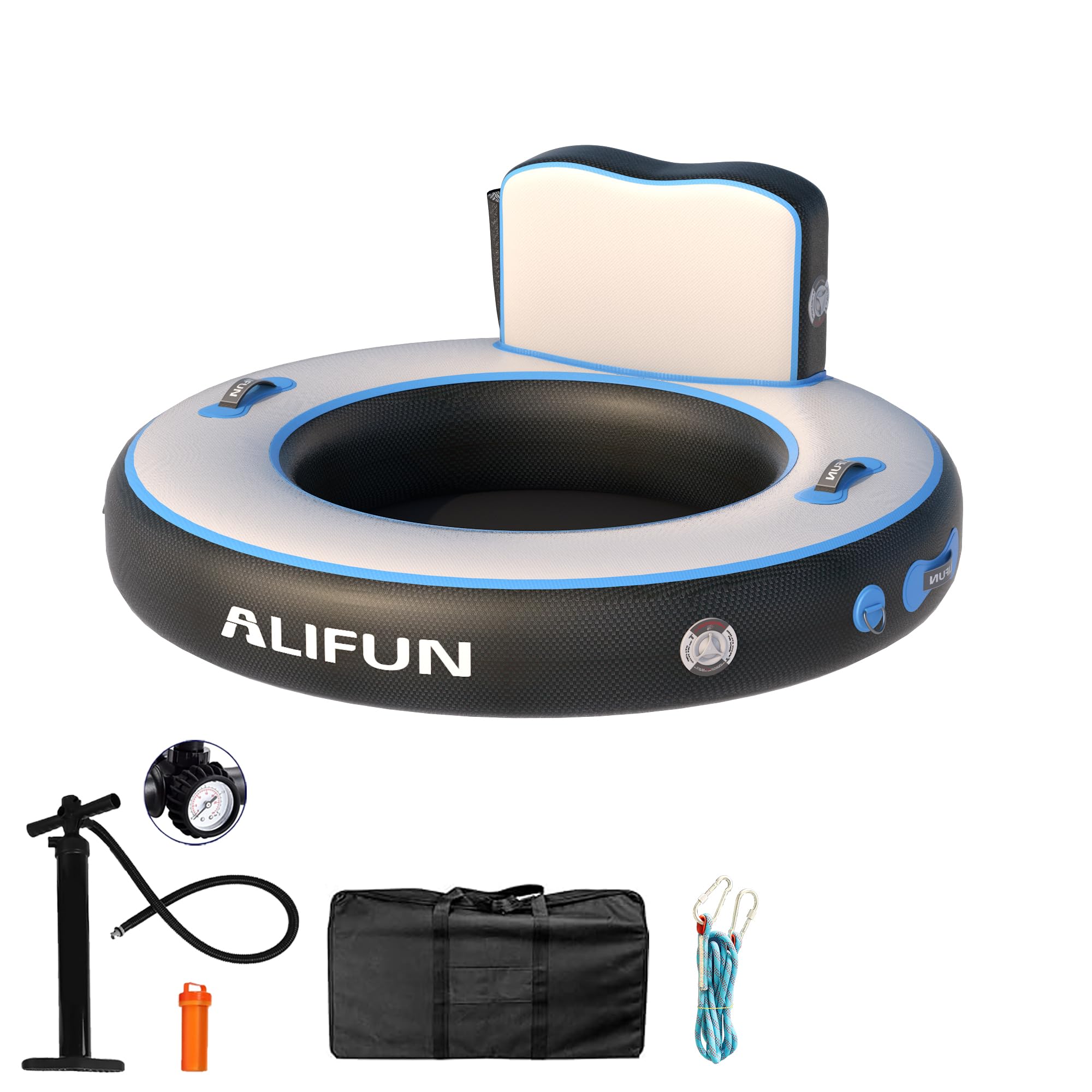 Photo 1 of ALIFUN Round Floating Ring Inflatable Water Hammock Dock Raft 3.6FT 6FT 8FT Heavy Duty River Air Stable Platform Pad Mat for Lake and PoolDYBlue180