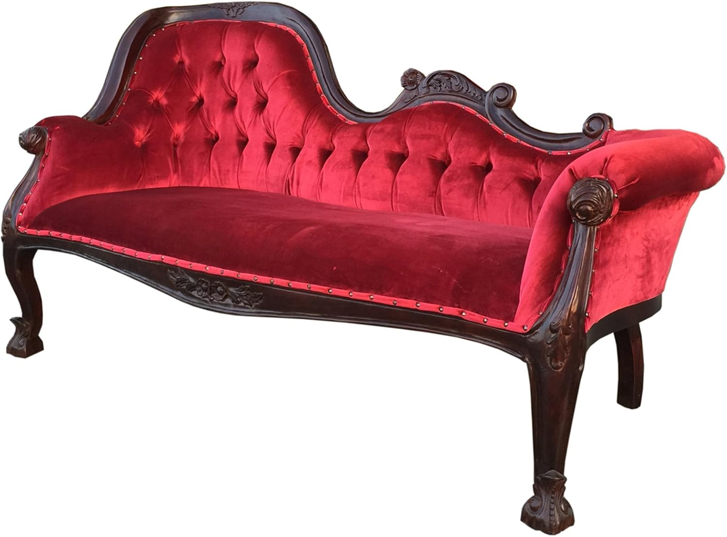 Amazon Com D Art Louis Single Ended Wood Chaise Sofa Red Velvet