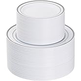 Goodluck 200PCS Silver Plastic Plates, Heavy Duty Disposable Gold Plates with 100 10.25 inch Dinner Plates and 100 7.5 inch Dessert Plates, Disposable Plates for Party, Holiday, Wedding, Christmas