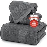 RIVERSIDE 3-Piece Towel Set, 1 Bath Towel, 1 Hand Towel, 1 Washcloth, 550 GSM Ring Spun Cotton, Soft, Quick Dry, Absorbent Bathroom Towels for Home, Gym, Spa, Grey