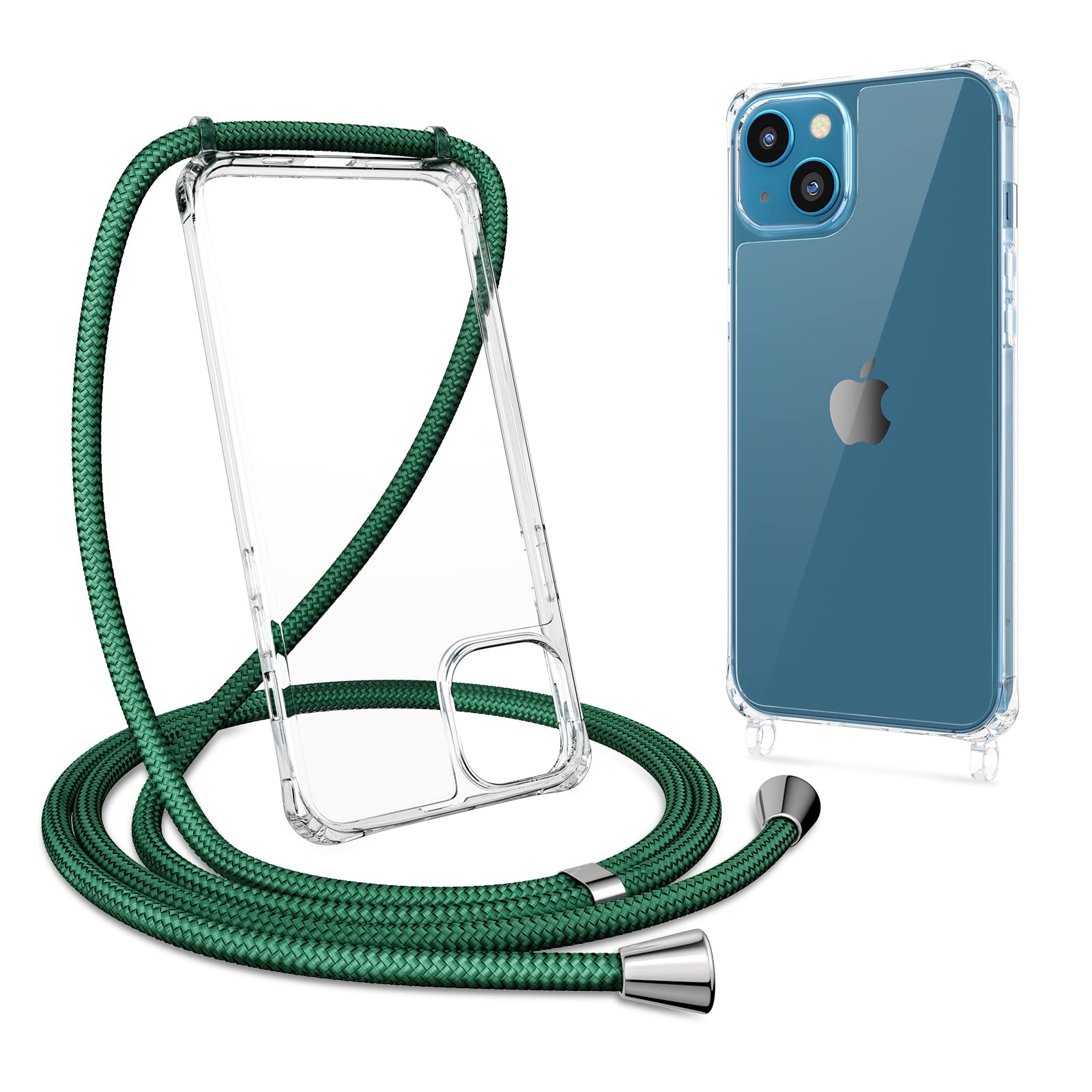 ZTOFERA Crossbody Lanyard Case for iPhone 15 Plus, Ultra Clear Hard Back with Soft Bumper Protective Phone Case with Strap Adjustable Neck Cord Necklace Shockproof Cover for iPhone 15 Plus, Dark Green
