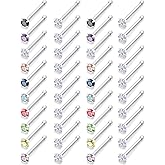 Lsnevsie 18G 20G 22G Round Cubic Zirconia Nose Rings Studs for Women Men 316L Stainless Surgical Steel Nose Ring Stud Piercing Jewelry Silver Clear CZ 1.5mm 2mm 3mm