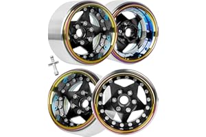 RcarmubWow RC 1.9" Beadlock rc Wheels for 1/10 RC Crawler SCX10 TRX4 VS4-10 Redcat Gen8,Alloy Aluminium rc Wheels rc 1.9Beadlock Wheels rc 1.9 Beadlock Rims,Black Rainbow