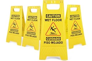 XPCARE 24 Inches Caution Wet Floor Sign,4PACK Yellow Bilingual Double-Sided Safety Warning Signs,A Frame Safety Wet Floor Signs Commercial