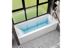 Eviva 60" Bath Tub - White Acrylic Rectangular Soaking Bathtubs Contemporary Soaking Tub - White Bathtub with Chrome Right-Hand Drain - Elegent Bathtubs (Chrome pop-up Drain Included)