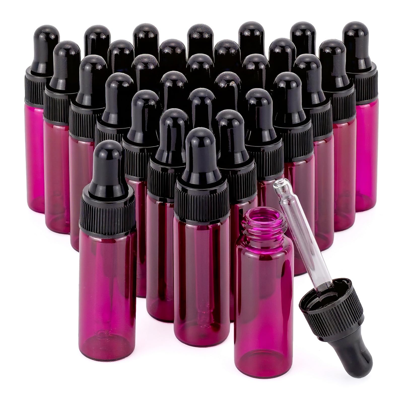Pxyelec 30 Pcs 5 ML (1/6oz) Glass Dropper Bottles Pink Essential Oil Bottle with Tapered Glass Droppers Use for Fragrance, Lotion, Essential Oil